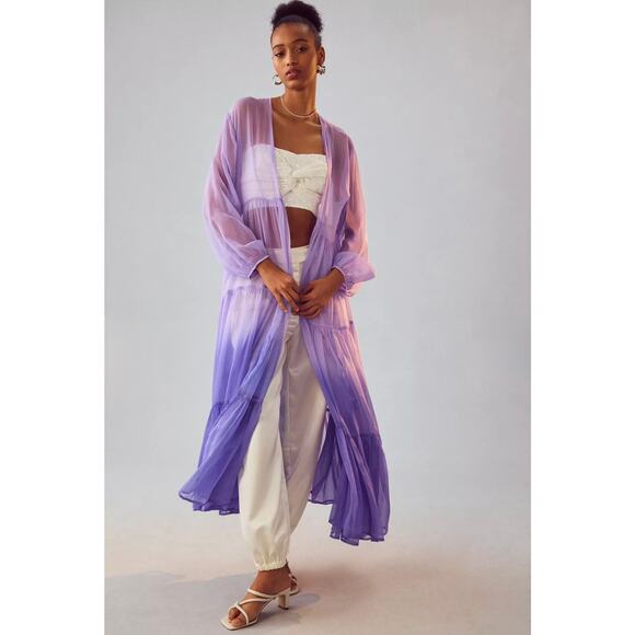 Anthropologie Jackets & Blazers - By Anthropologie Tiered Sheer Ombré Duster Womens One Size Purple Relaxed Coat